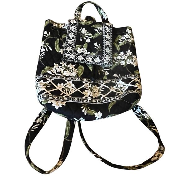 Vera BradleyVintage Black & White Floral Backpack Jasmine Drawstring VGC main image 5